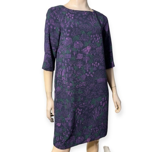 Ottod’Ame Women’s Size 6 Purple Tree Floral Printed 3/4 Sleeve Shift Dress - Picture 1 of 10